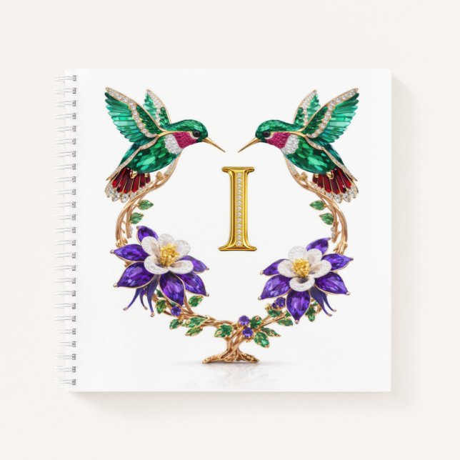 Luxury Monogram I Hummingbird Wedding Gift Notebook (Front)