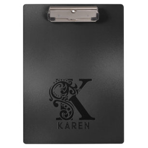 Luxury Monogram K on Dark Grey Clipboard