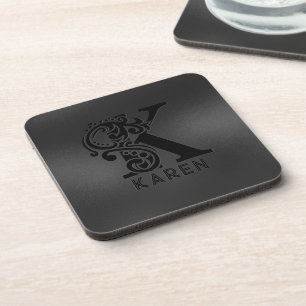 Luxury Monogram K on Dark Grey Coaster