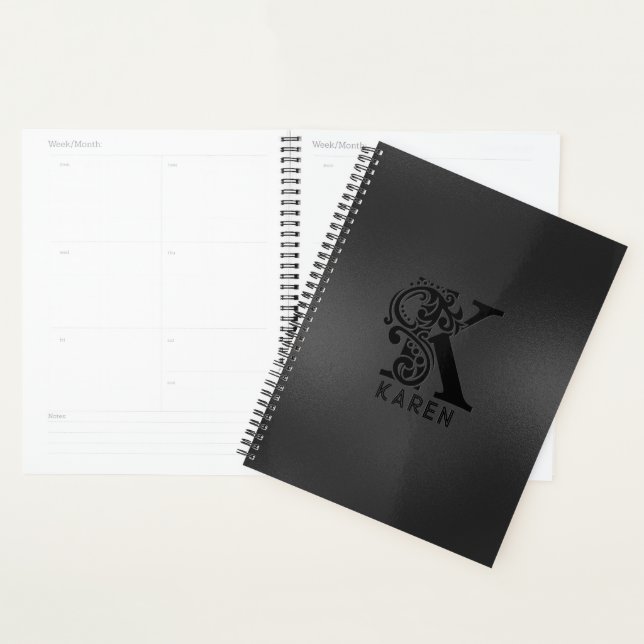 Luxury Monogram K on Dark Grey Planner (Display)