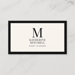 Luxury Monogram Minimalist Black Ivory Logo QR Business Card