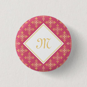 Luxury Monogram Pink and Gold Quatre Floral 1 Inch Round Button