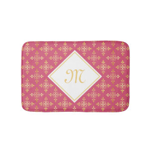Luxury Monogram Pink and Gold Quatre Floral Bath Mat