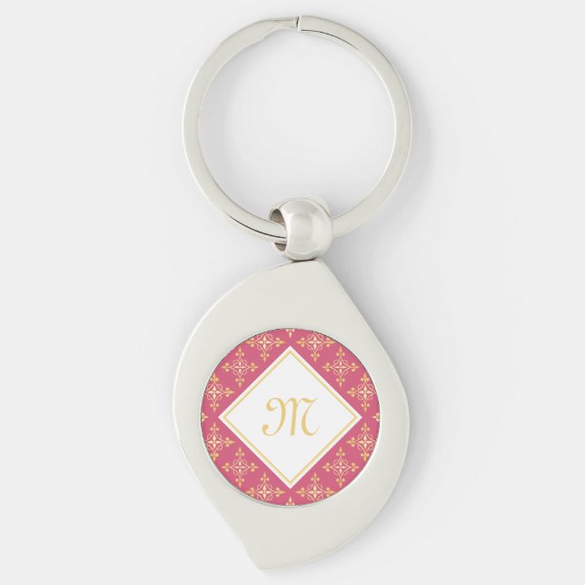 Luxury Monogram Pink and Gold Quatre Floral Keychain (Front)