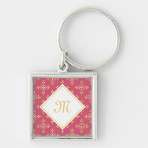Luxury Monogram Pink and Gold Quatre Floral Keychain