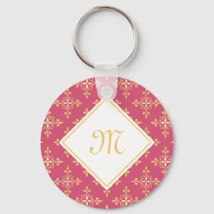 Luxury Monogram Pink and Gold Quatre Floral Keychain