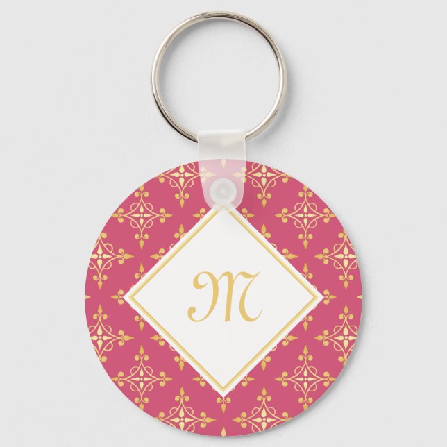 Luxury Monogram Pink and Gold Quatre Floral Keychain (Front)