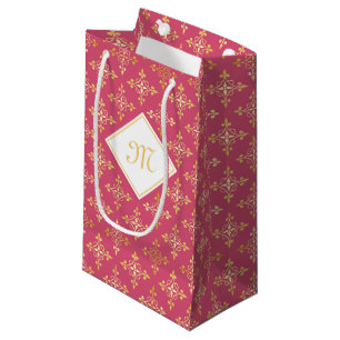 Luxury Monogram Pink and Gold Quatre Floral Small Gift Bag
