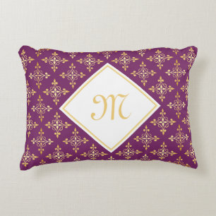 Luxury Monogram Purple and Gold Quatre Floral Accent Pillow