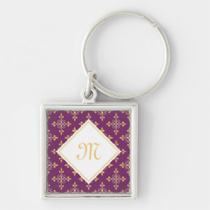 Luxury Monogram Purple and Gold Quatre Floral Keychain