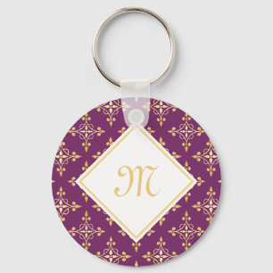 Luxury Monogram Purple and Gold Quatre Floral Keychain