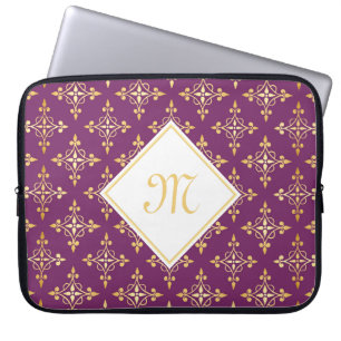 Luxury Monogram Purple and Gold Quatre Floral Laptop Sleeve