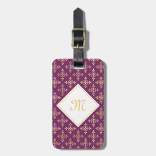 Luxury Monogram Purple and Gold Quatre Floral Luggage Tag