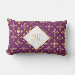 Luxury Monogram Purple and Gold Quatre Floral Lumbar Pillow