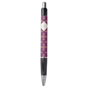 Luxury Monogram Purple and Gold Quatre Floral Pen