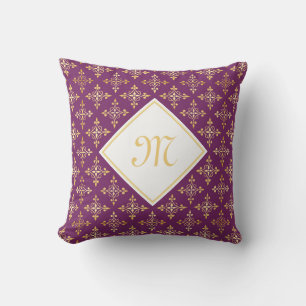Luxury Monogram Purple and Gold Quatre Floral Throw Pillow