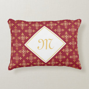 Luxury Monogram Red and Gold Quatre Floral Accent Pillow