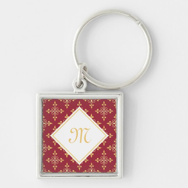 Luxury Monogram Red and Gold Quatre Floral Keychain (Front)