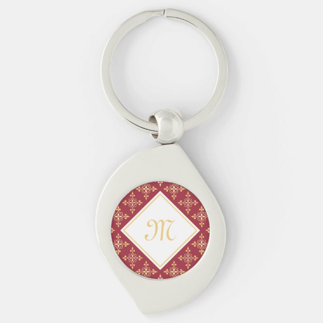 Luxury Monogram Red and Gold Quatre Floral Keychain (Front)