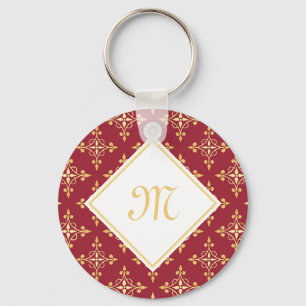 Luxury Monogram Red and Gold Quatre Floral Keychain