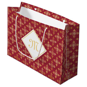 Luxury Monogram Red and Gold Quatre Floral Large Gift Bag