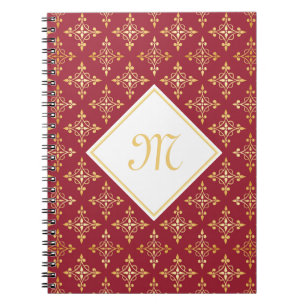Luxury Monogram Red and Gold Quatre Floral Notebook
