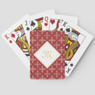 Luxury Monogram Red and Gold Quatre Floral Playing Cards
