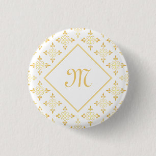 Luxury Monogram White and Gold Quatre Floral 1 Inch Round Button