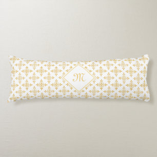 Luxury Monogram White and Gold Quatre Floral Body Pillow