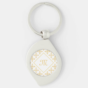 Luxury Monogram White and Gold Quatre Floral Keychain