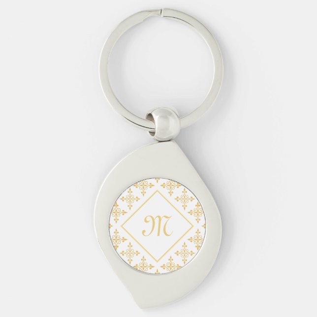 Luxury Monogram White and Gold Quatre Floral Keychain (Front)