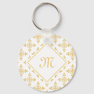 Luxury Monogram White and Gold Quatre Floral Keychain