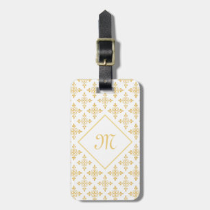 Luxury Monogram White and Gold Quatre Floral Luggage Tag