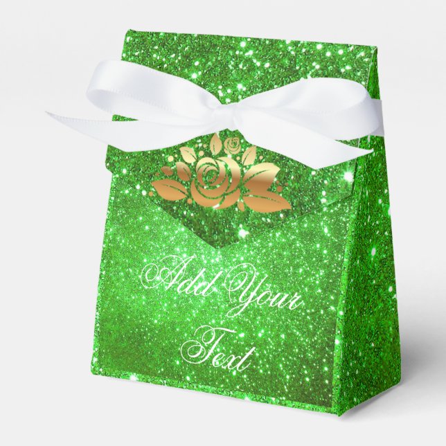 Luxury Monogrammed Popular Green Gold Glitter Favor Box (Front Side)