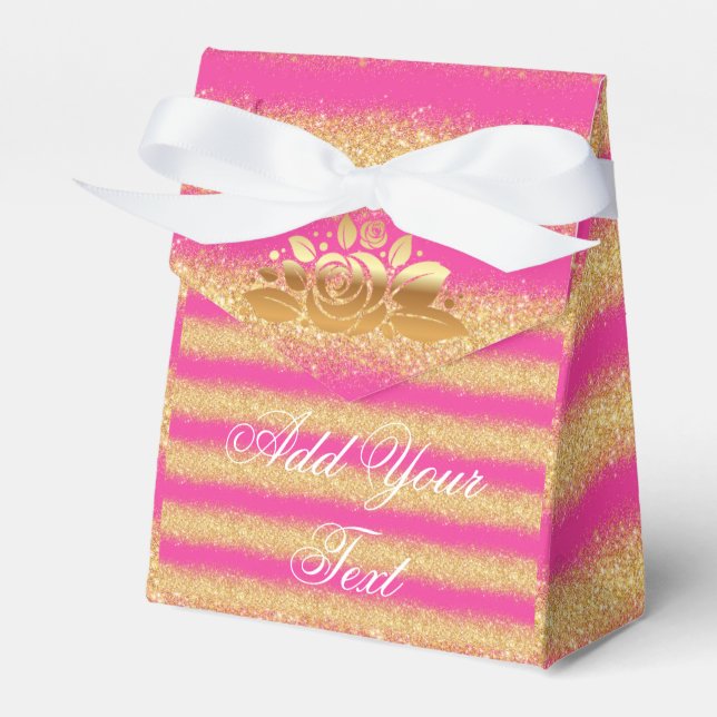 Luxury Monogrammed Popular Pink Gold Glitter Favor Box (Front Side)