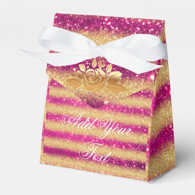 Luxury Monogrammed Popular Pink Gold Glitter Favor Box (Front Side)