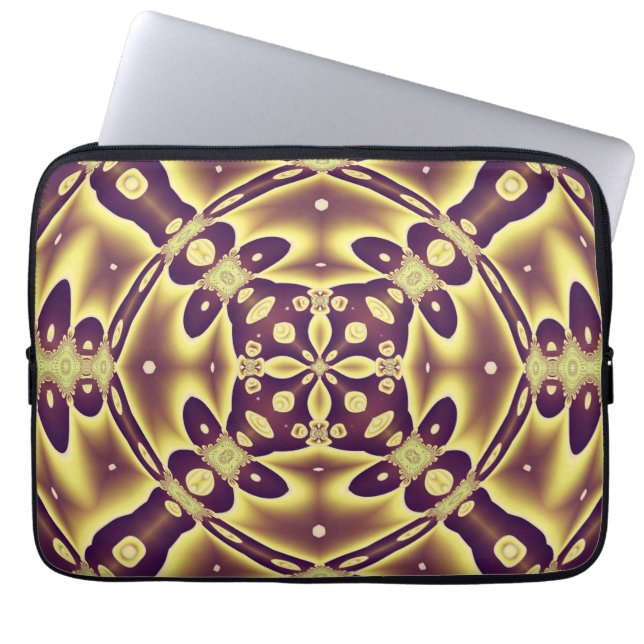 Luxury Moroccan Gold Purple Abstract Pattern Laptop Sleeve (Front)