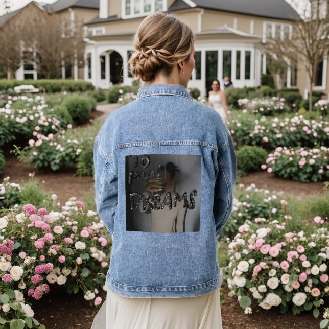 Luxury Motivational Denim Jacket – "Me to My Dream (Wedding Back)