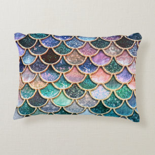 Luxury multicolor Glitter Mermaid Scales Accent Pillow