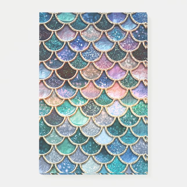 Luxury multicolor Glitter Mermaid Scales Post-it Notes (Front)