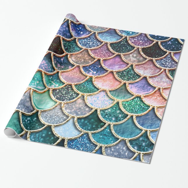 Luxury multicolor Glitter Mermaid Scales Wrapping Paper (Unrolled)