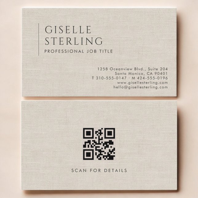 Luxury Natural Linen QR Code Business Card (Creator Uploaded)