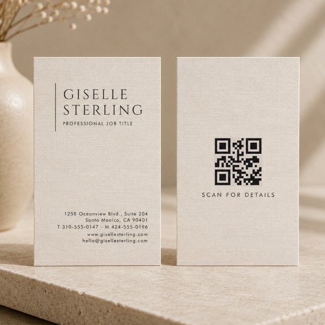 Luxury Natural Linen QR Code Business Card (Creator Uploaded)