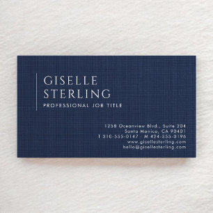 Luxury Natural Navy Blue Linen Business Card
