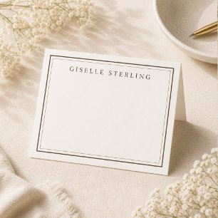 Luxury Natural Neutral Linen Double Border Thank You Card