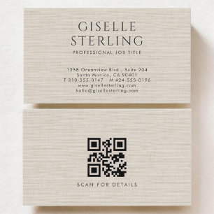 Luxury Natural Neutral Linen QR Code Business Card