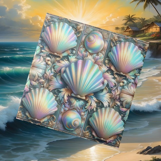 Luxury Nautical Decor | Opal Seashells Beach House Tile (Creator Uploaded)