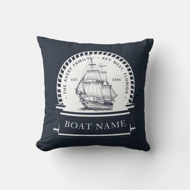 Luxury Nautical Personalized Boat Throw Pillow (Front)