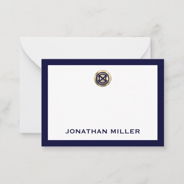 Luxury Navy and Gold Personalized Note Card (Front)