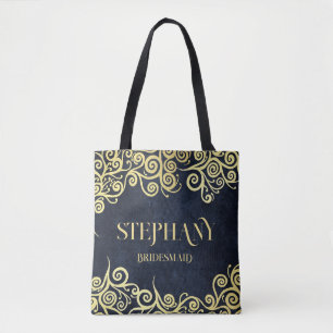  Luxury Navy Blue And Gold Flourish Winter Wedding Tote Bag